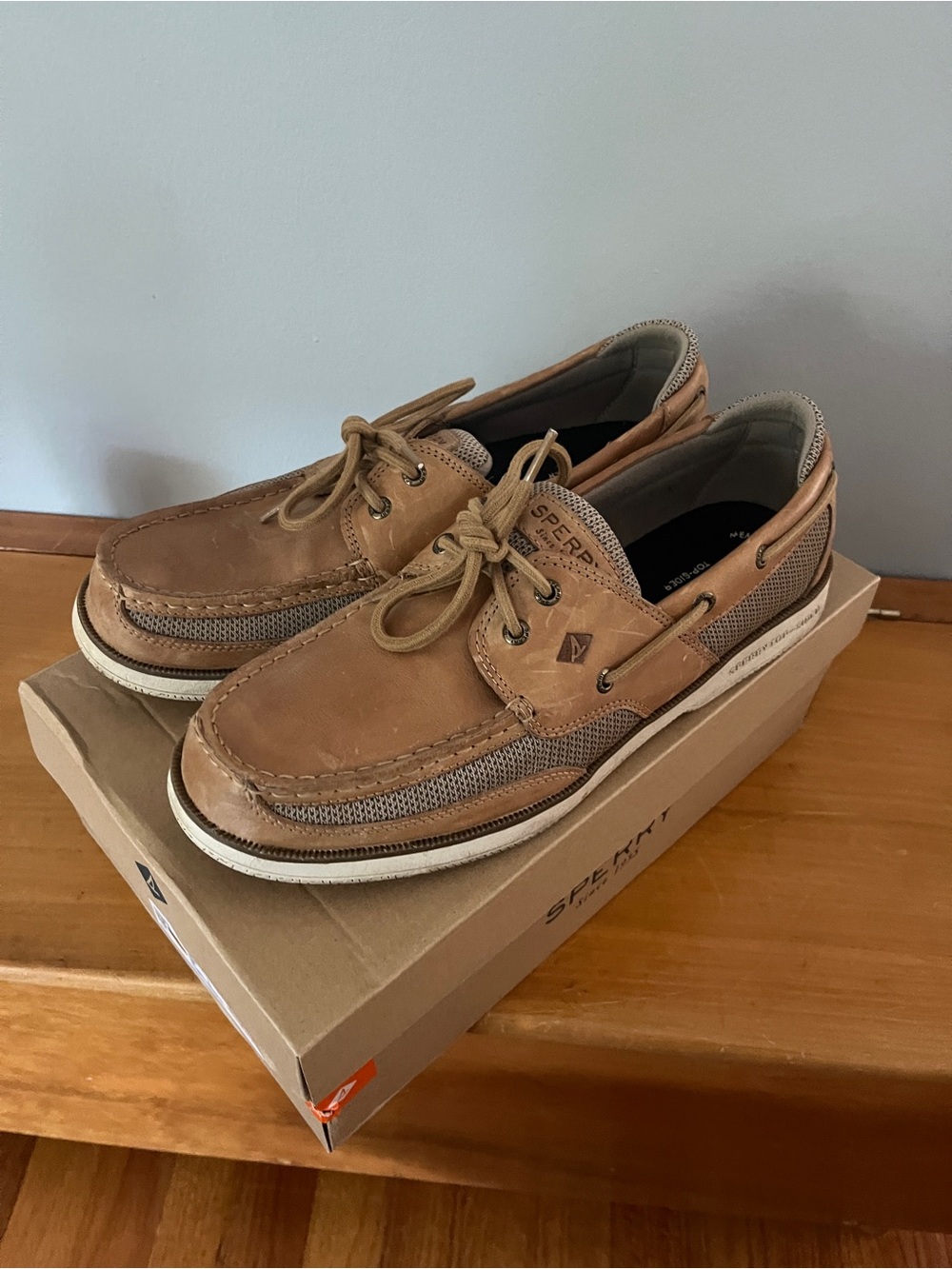 Sperry surveyor 2-eye linen boat shoes top-sider brown 12 memory foam loafers